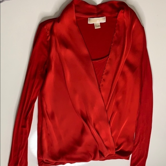 Michael Kors Red Drape Front long sleeve Women’s Blouse XS - Picture 4 of 8
